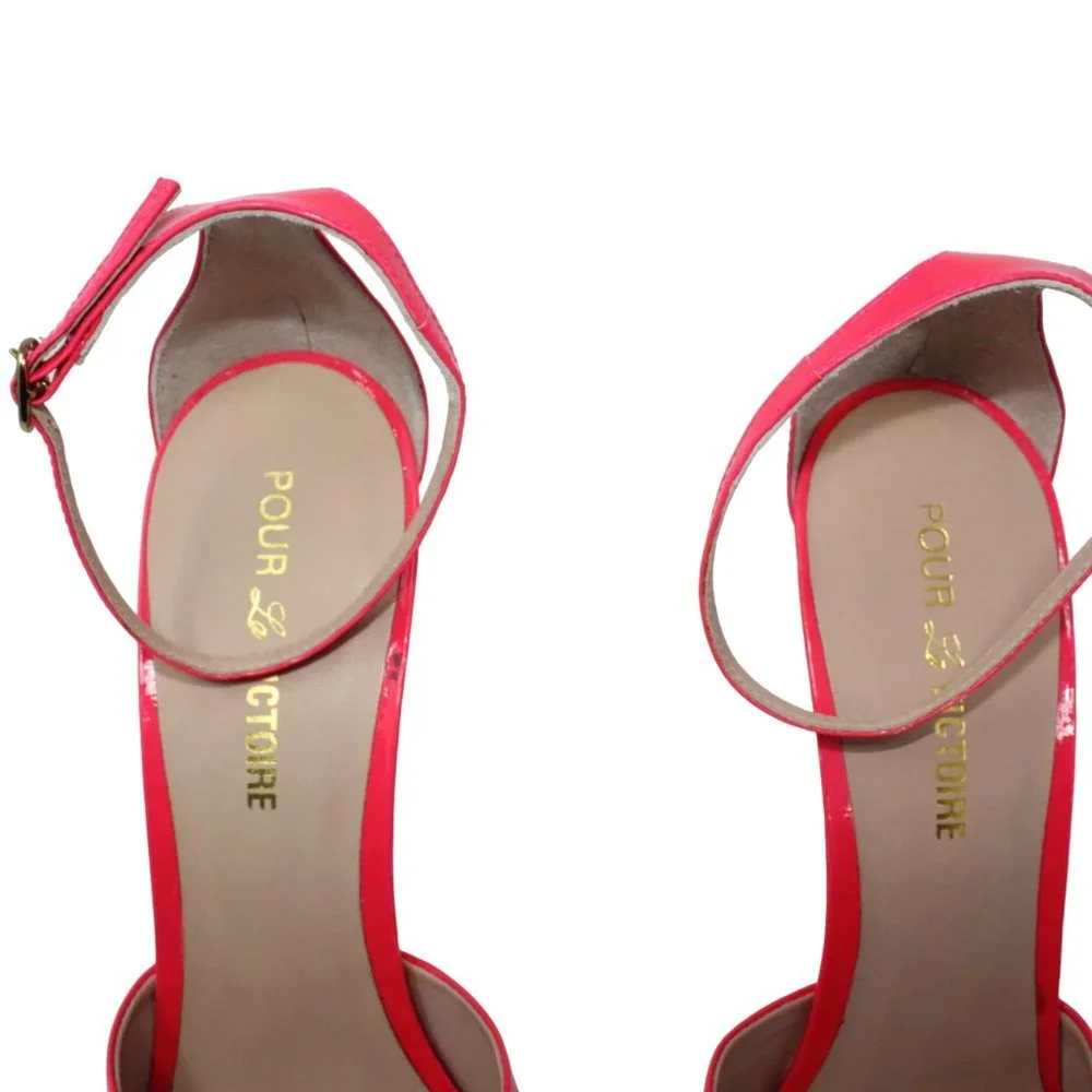Pour LA Victoire Kalinda Pink Patent Leather Open Toe Ankle Strap Stiletto Heels - Picture 12 of 12
